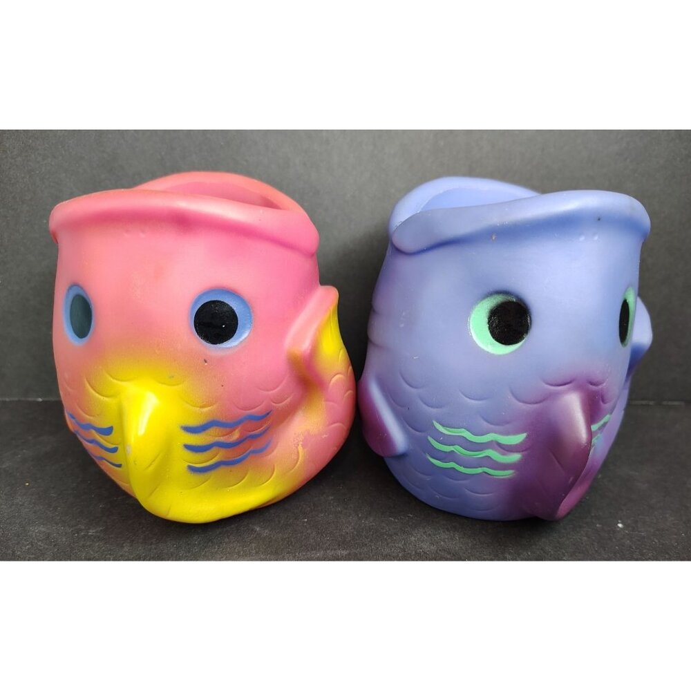 Vintage T.G.I. Fridays Set of 2 Fish Drink Holder, Barware, Tiki, Purple, Pink